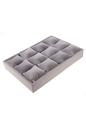 Yerli Üretim Tokyo Model Süet Kumaş Gri 34/24 Cm Yastıklı Çekmece Içi Yastıklı Saat Ve Takı Kutusu