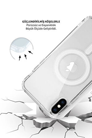 iPhone XS MAX Uyumlu Magsafe Kablosuz Şarj Özellikli Şeffaf Silikon Kılıf