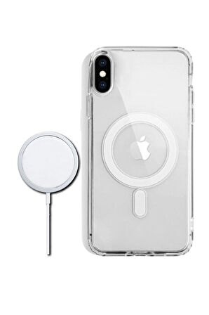 iPhone X ve XS Uyumlu Magsafe Kablosuz Şarj Özellikli Şeffaf Silikon Kılıf