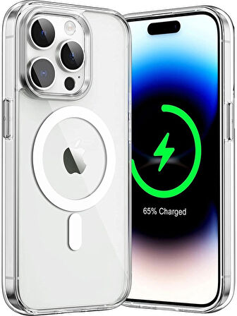iPhone 14 PRO Magsafe Kablosuz Şarj Özellikli Şeffaf Silikon Kılıf