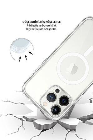 iPhone 14 PRO Magsafe Kablosuz Şarj Özellikli Şeffaf Silikon Kılıf