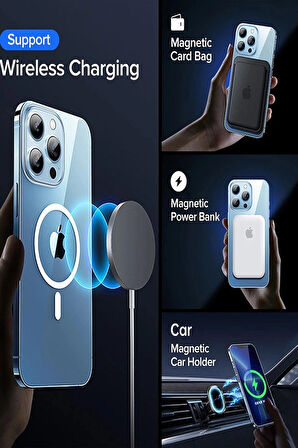 iPhone 14 PRO Magsafe Kablosuz Şarj Özellikli Şeffaf Silikon Kılıf