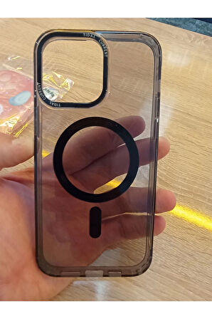 İPhone 14 Pro Max Uyumlu Sararmaz Siyah Şeffaf MagSafe Özellikli Kılıf Darbe Korumalı Kapak