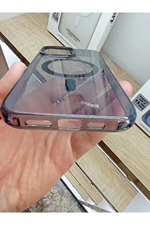 İPhone 14 Pro Max Uyumlu Sararmaz Siyah Şeffaf MagSafe Özellikli Kılıf Darbe Korumalı Kapak
