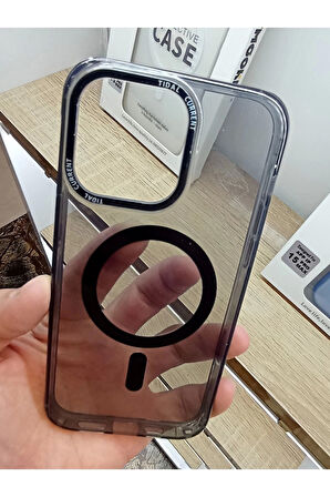 İPhone 14 Pro Max Uyumlu Sararmaz Siyah Şeffaf MagSafe Özellikli Kılıf Darbe Korumalı Kapak
