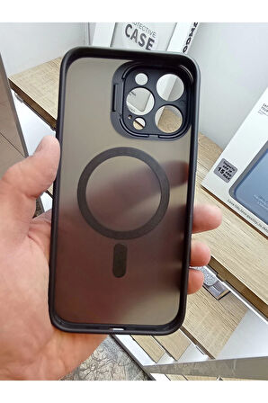 İPhone 14 Pro Max Uyumlu Siyah Mat MagSafe Özellikli Kılıf Kamera Kısmı Açılır Darbe Korumalı Kapak