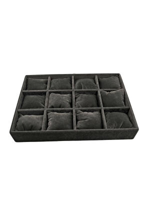 Yerli Üretim Süet Kumaş Füme Renk 34/24 Cm Yastıklı Çekmece Içi Yastıklı Saat Ve Takı Kutusu