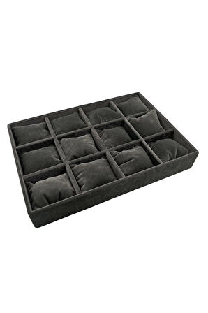 Yerli Üretim Süet Kumaş Füme Renk 34/24 Cm Yastıklı Çekmece Içi Yastıklı Saat Ve Takı Kutusu