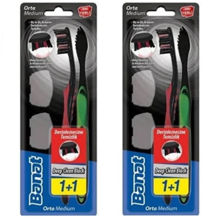 Banat Deep Clean Black Kapaklı Diş Fırçası Medium 2'li x 2 Paket