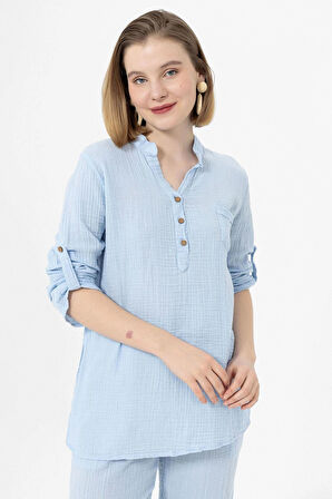 Müslin Hakim Yaka U.Kol Bluz -1100