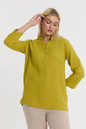 Müslin Hakim Yaka U.Kol Bluz -1100