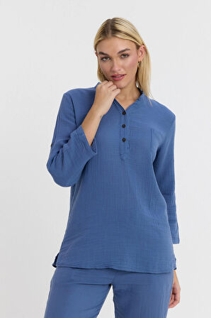 Müslin Hakim Yaka U.Kol Bluz -1100