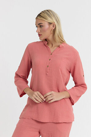 Müslin Hakim Yaka U.Kol Bluz -1100