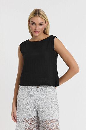  Müslin Pervazlı Askılı Bluz-1040