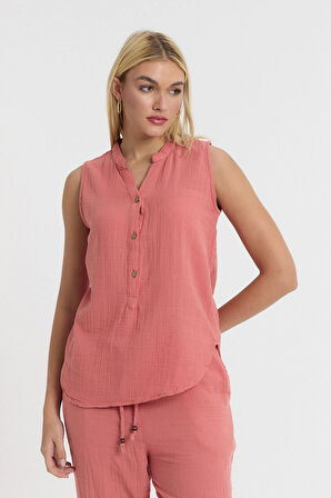 Müslin Hakim Yaka Sıfır Kol Gömlek -1090