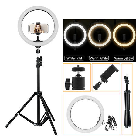 14 Inç Youtuber Video Oda Çekimleri Için Ring Light Sürekli Beyaz Led Işık Halka Led Işık 2m Tripod