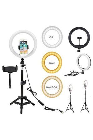 Profesyonel Ring Light Seti 10 İnç LED Halka Işık ve 2.1 Metre Ayaklı Tripod