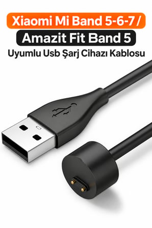 Xiaomi Mi Band 5-6-7 / Amazit Fit Band 5 Uyumlu Yükek Kalite Usb Şarj Cihazı Kablosu
