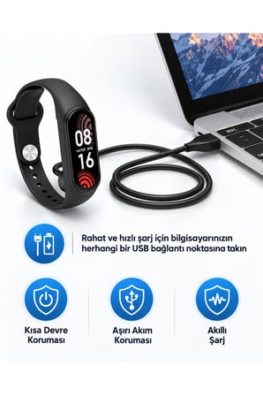 Xiaomi Mi Band 5-6-7 / Amazit Fit Band 5 Uyumlu Yükek Kalite Usb Şarj Cihazı Kablosu