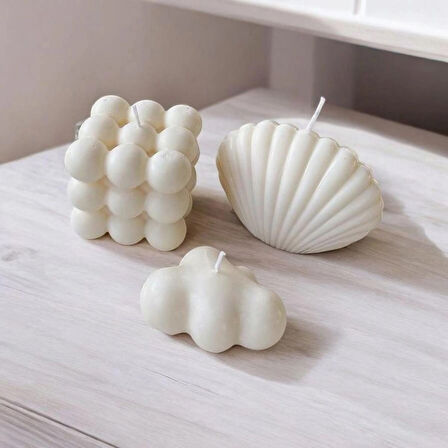 3lü Bubble Midye ve Mini Bulut Kokulu Mum Seti