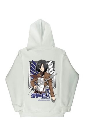 Lenithra Attack on Titan Mikasa Anime Sırt Baskılı Unisex Oversize Hoodie Beyaz / M