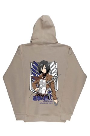 Lenithra Attack on Titan Mikasa Anime Sırt Baskılı Unisex Oversize Hoodie Bej / L