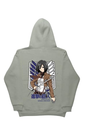 Lenithra Attack on Titan Mikasa Anime Sırt Baskılı Unisex Oversize Hoodie Gri / M