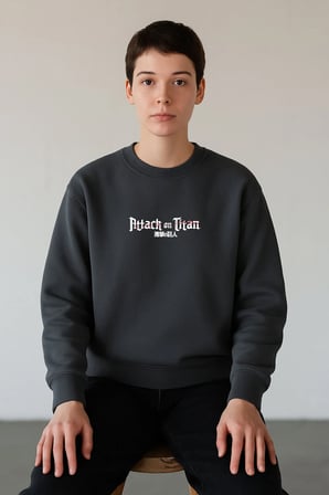 Lenithra Attack On Titan Mikasa Anime Sırt Baskılı Unisex Oversize Sweatshirt Füme / S