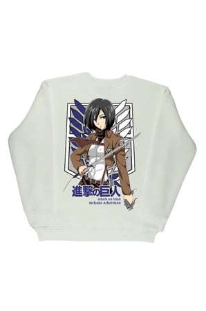 Lenithra Attack On Titan Mikasa Anime Sırt Baskılı Unisex Oversize Sweatshirt Beyaz / L