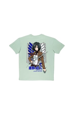 Lenithra Attack On Titan Mikasa Anime Sırt Baskılı Unisex Oversize T-shirt Gri / L