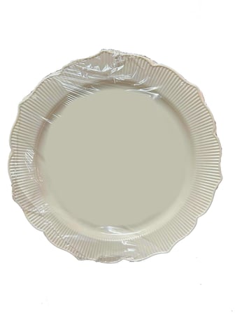 Omeyva 26 Cm. Plastik Sert Mika Krem Sorfa Piknik Seti - 24 Kişilik Tabak Çatal Kaşık Takımı