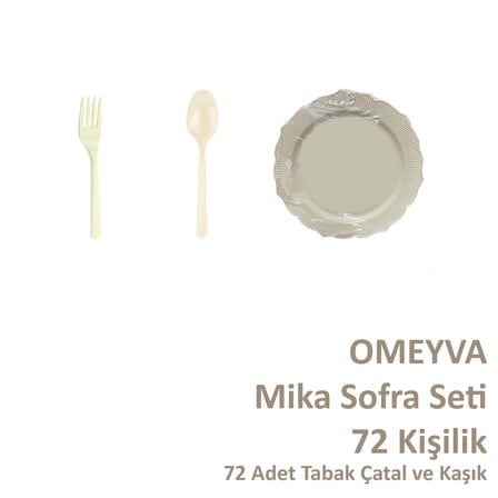 Omeyva 26 Cm. Plastik Sert Mika Krem Sorfa Piknik Seti - 72 Kişilik Tabak Çatal Kaşık Takımı