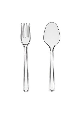 Omeyva 23 Cm. Plastik Mika Şeffaf Sorfa Piknik Seti - 48 Kişilik Tabak Bardak Çatal Kaşık Takımı