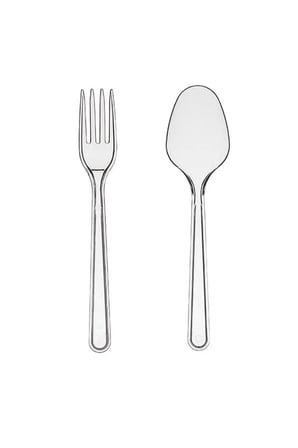 Omeyva 23 Cm. Şeffaf Plastik Sorfa Piknik Seti - 24 Kişilik Tabak Bardak Çatal Kaşık Takımı