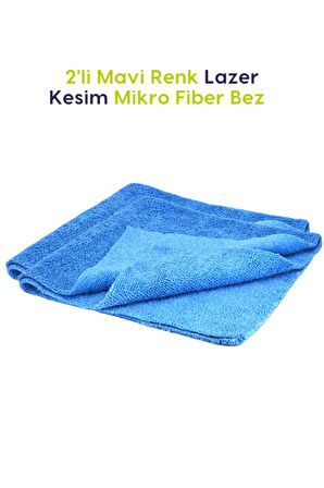 Profesyonel MikroFiber Bez  İki Mavi Renk 40 x 40 cm - Lazer Kesim Kusursuz Parlaklık!