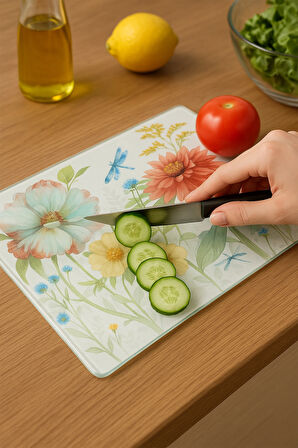 Temperli Cam kesme Tahtası Sunum Tahtası Cam Doğrama Tahtası Antibakteriyel Oval Kenarlı