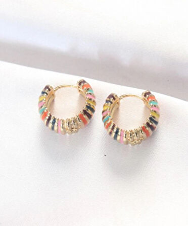 Çelik Gold Renkli Mineli Oval Minimal Küpe