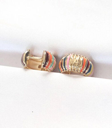 Çelik Gold Renkli Mineli Oval Minimal Küpe