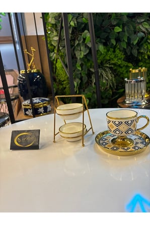 İki Katlı Standlı Gold Yaldızlı Porselen Tekli Mini Lokumluk, Şekerlik, Sosluk, Kase,Sunumluk,Modern