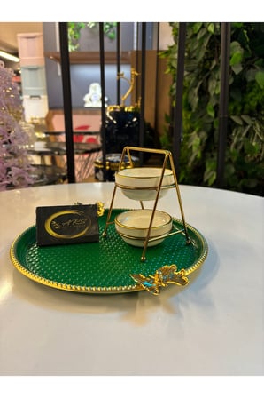 İki Katlı Standlı Gold Yaldızlı Porselen Tekli Mini Lokumluk, Şekerlik, Sosluk, Kase,Sunumluk,Modern