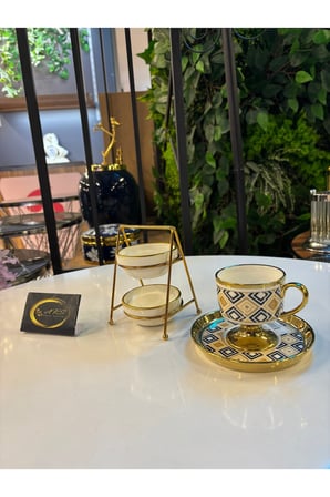 İki Katlı Standlı Gold Yaldızlı Porselen Tekli Mini Lokumluk, Şekerlik, Sosluk, Kase,Sunumluk,Modern