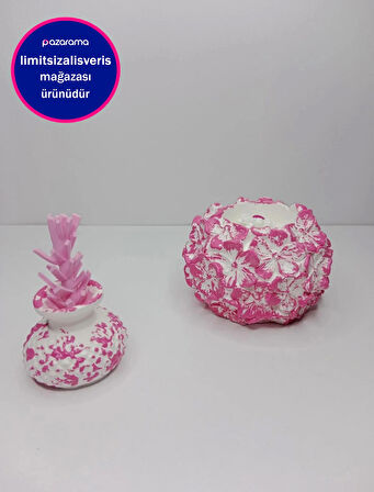 Minik Pembe Vazo Mumluk Takımı Çiçek Desenli Dekoratif Biblo