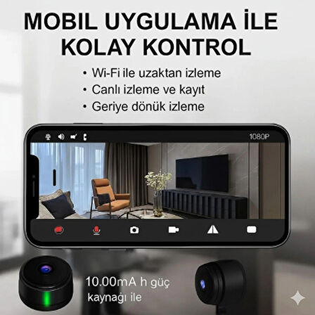 Mini Kablosuz Wifi Hd Güvenlik Kamerası – Çözünürlük 1080P | Wifi | İç ve Dış Mekanlar için Uygun