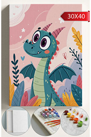 Sayılarla Boyama Seti Numaralı Tuval Fırça Boya 30x40 Cm - Minik Ejderha