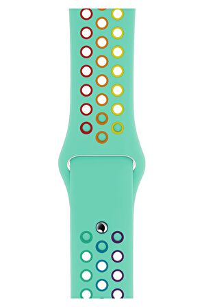 Watch 2 3 4 5 6 7 8 9 Se 38 40 41mm Uyumlu Delikli Spor Silikon Kordon Moss Rainbow 