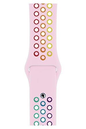 Watch 2 3 4 5 6 7 8 9 Se 38 40 41mm Uyumlu Delikli Spor Silikon Kordon Pink Rainbow 