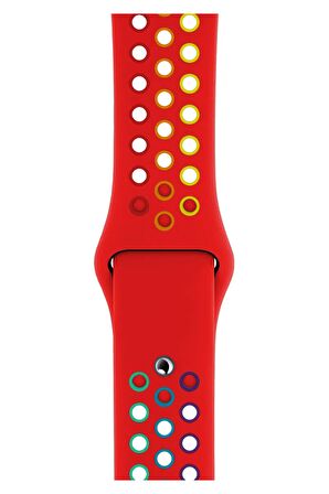 Watch 2 3 4 5 6 7 8 9 Se 38 40 41mm Uyumlu Delikli Spor Silikon Kordon Red Rainbow 