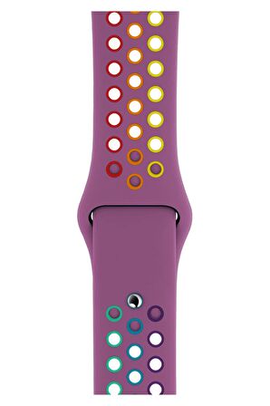 Watch 2 3 4 5 6 7 8 9 Se 38 40 41mm Uyumlu Delikli Spor Silikon Kordon Violet Rainbow 