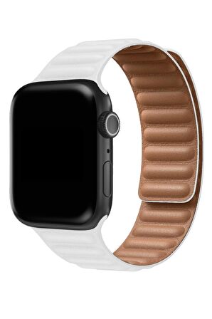 Watch 2 3 4 5 6 7 8 9 Se 38 40 41mm Uyumlu Broad Deri Kordon Beyaz Kayış