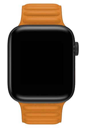 Watch 2 3 4 5 6 7 8 9 Se 38 40 41mm Uyumlu Broad Deri Kordon Light Orange